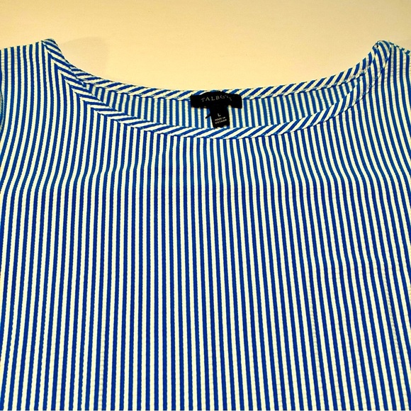 Talbots Seersucker Dress Blue White Striped Flutter Sleeve Size Large NWT - Picture 4 of 7